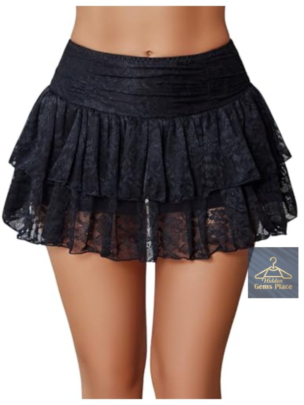 Women's Lace Layered High Waist Ruffle Skort Mini Skirt